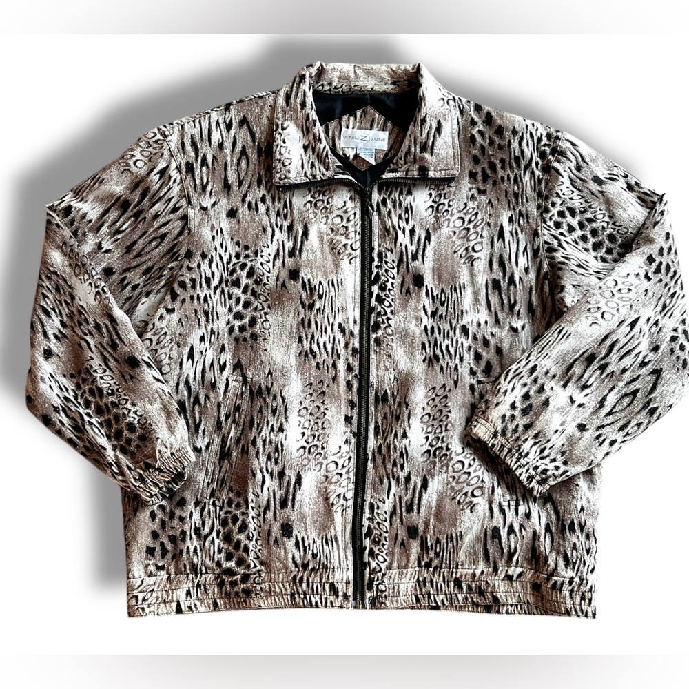 Vtg 90s 80s Vital Zone 100% SILK Hip Hop Bomber all over jacket M Animal Print